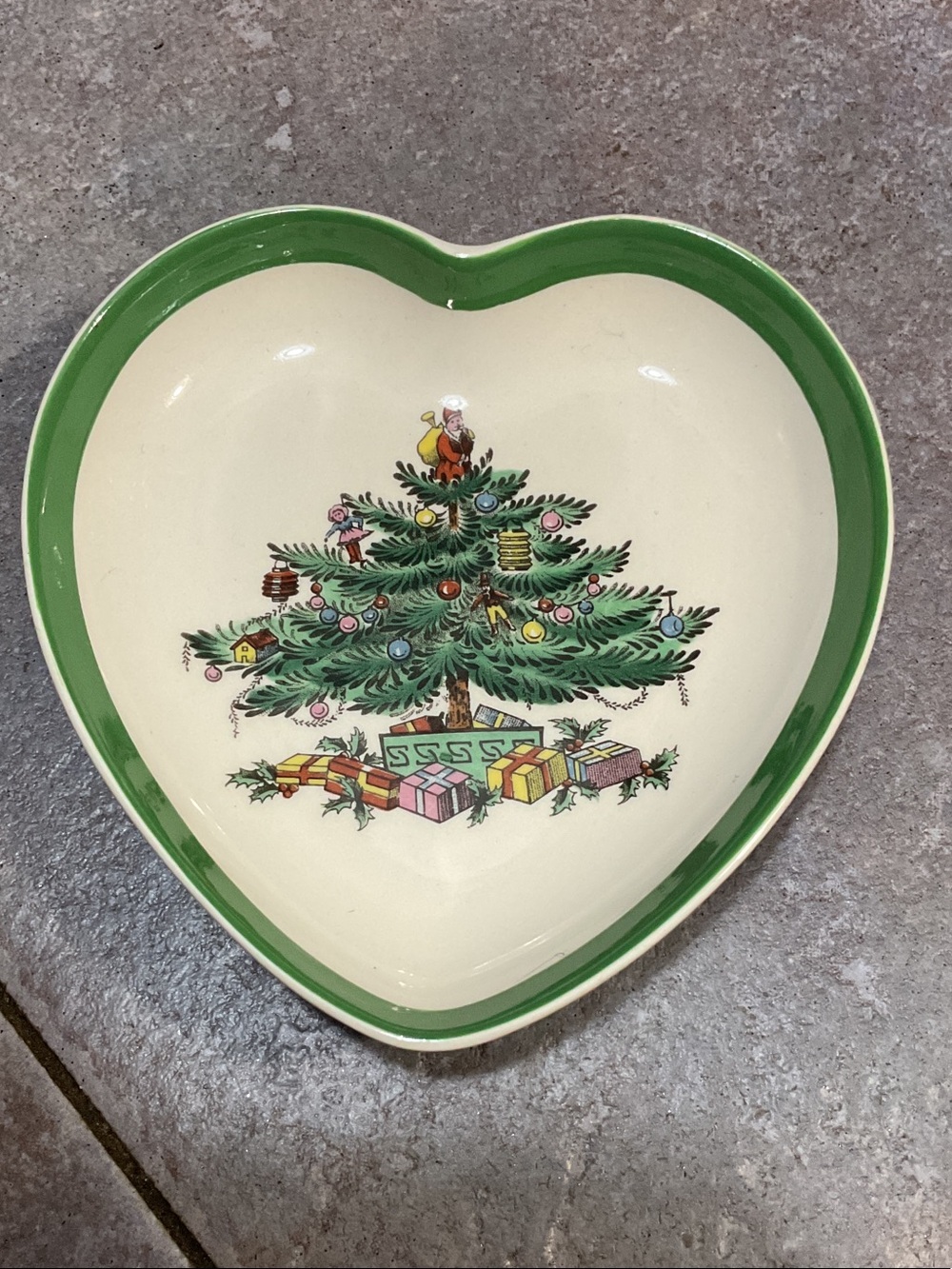 Spode Heart-Shaped Christmas Tree Serving Dish with Green Rim